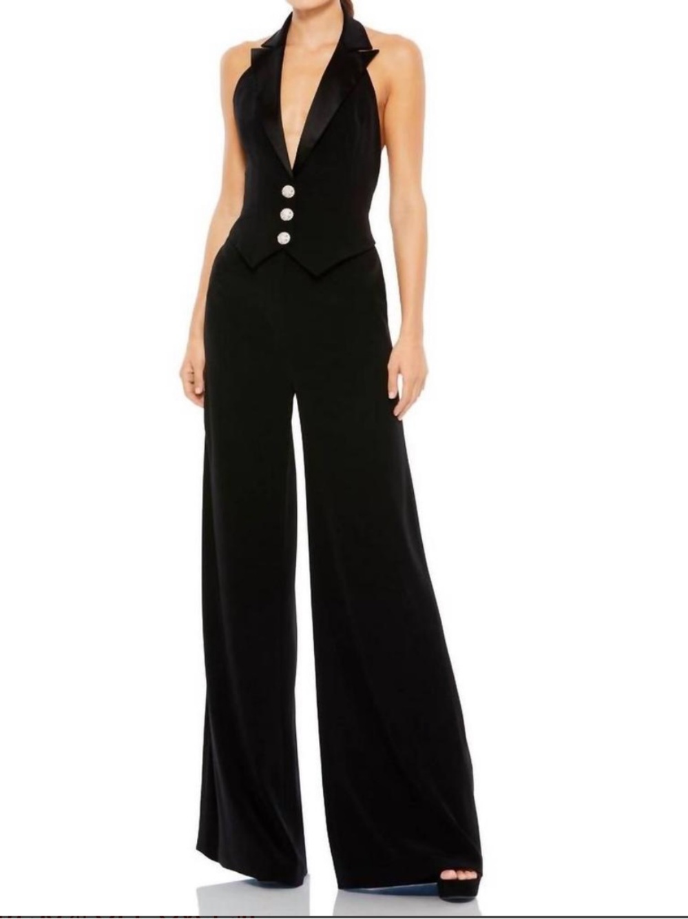 Mac Duggal/Ieena Tuxedo Halter Jumpsuit w/Rhinestone Buttons Size Small NWT